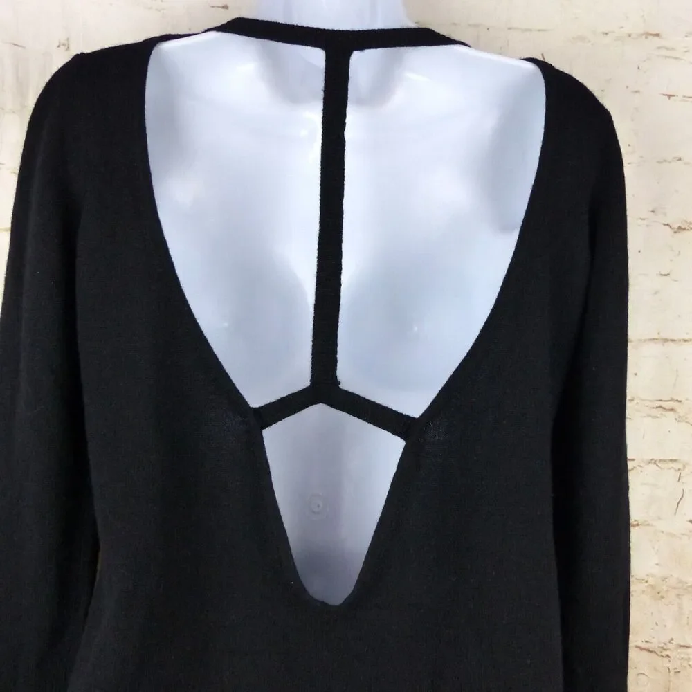 Leetha Back T Cut Out Cashmere Sweater Womens XS Black Pullover Grunge Goth Sexy - Picture 11 of 13
